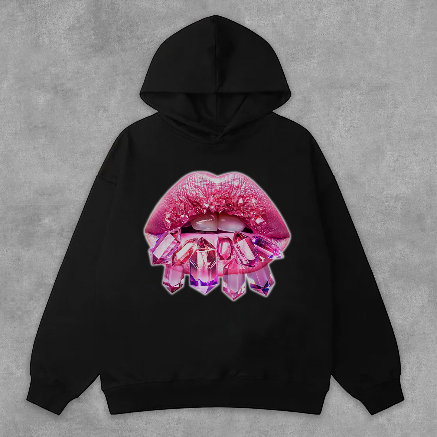 Diamond Lips Graphic Print Casual Side Pockets Hoodie