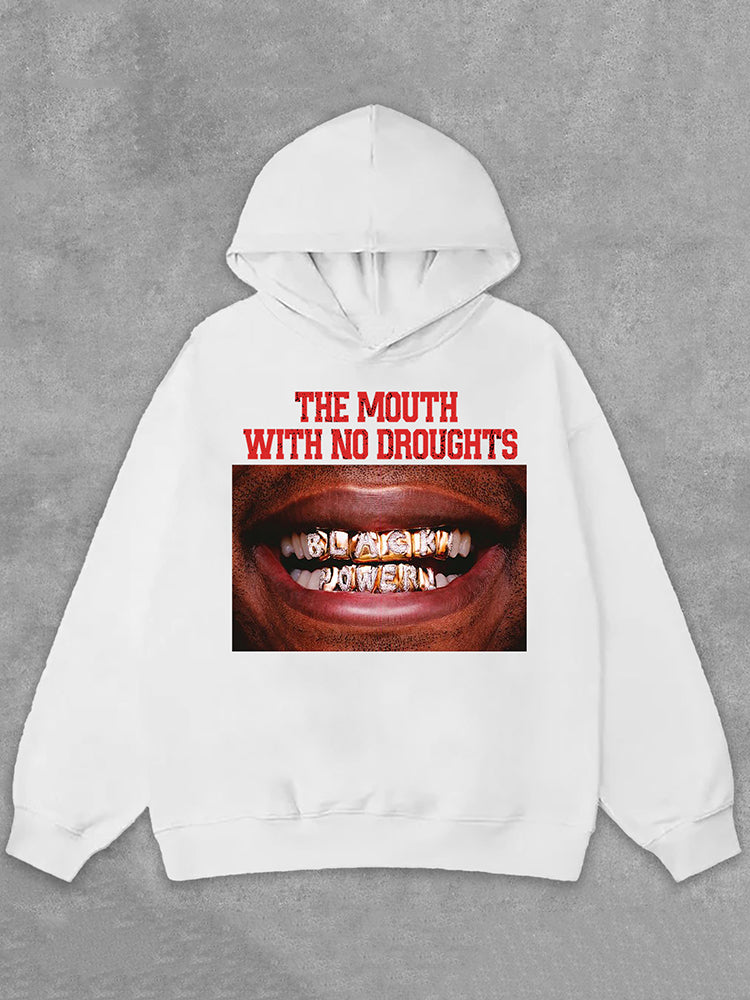 Lips Graphic The Mouth With No Droughts Print Side Pockets Hoodie