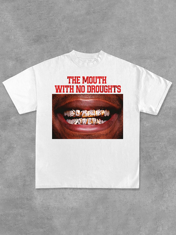 Lips Graphic The Mouth With No Droughts Print Cotton T-Shirt