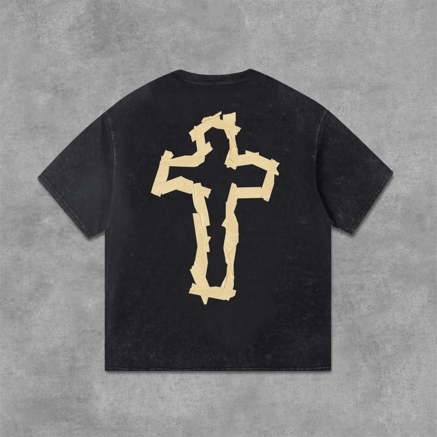 Paper Tape - Faith Cross Graphics Acid Washed T-Shirt