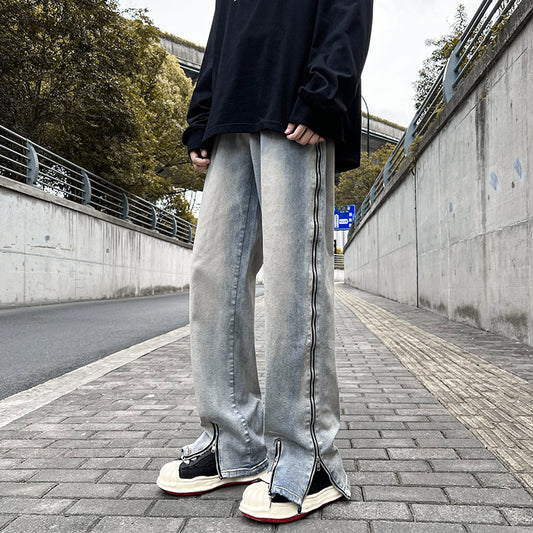 Men's Trendy Ins Loose Trousers Zipper Slit Jeans