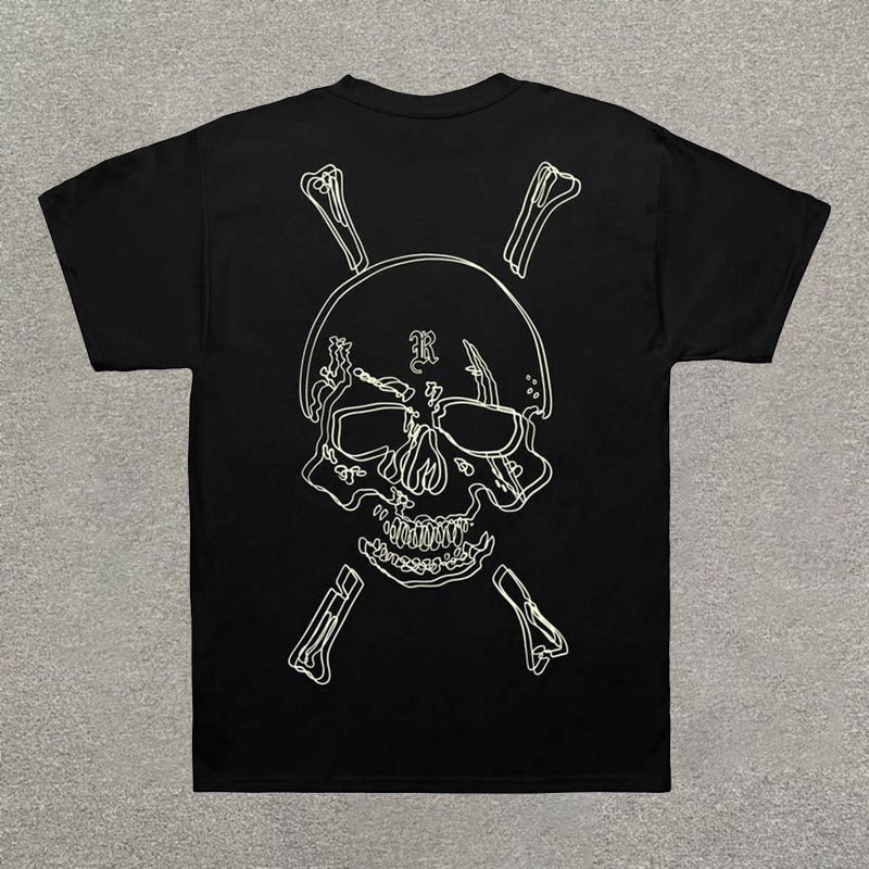 Vercoo Vintage Revenge Crossbones Graphic Cotton Short Sleeve T-Shirt