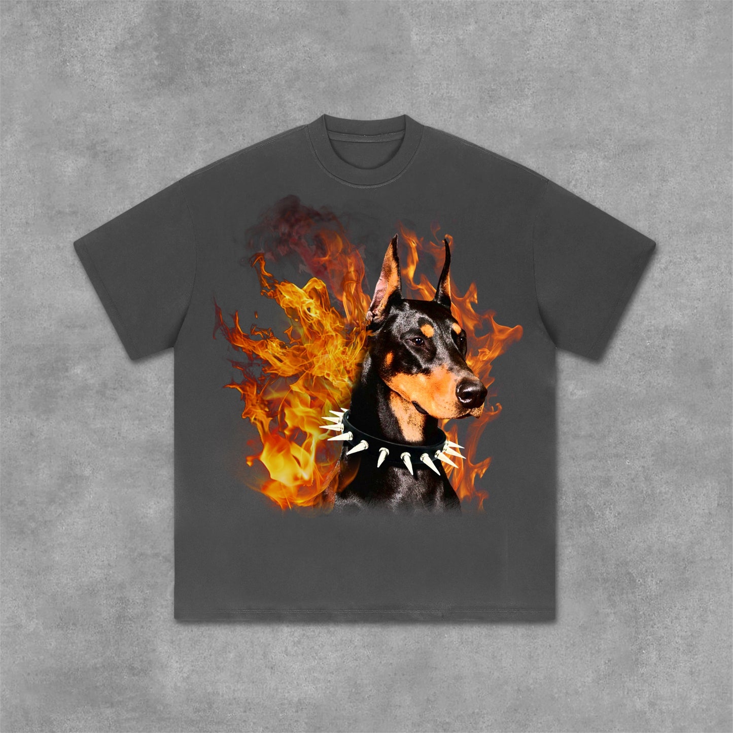 Hell City - Flame Dobern Printed Graphic Cotton Casual T-Shirt