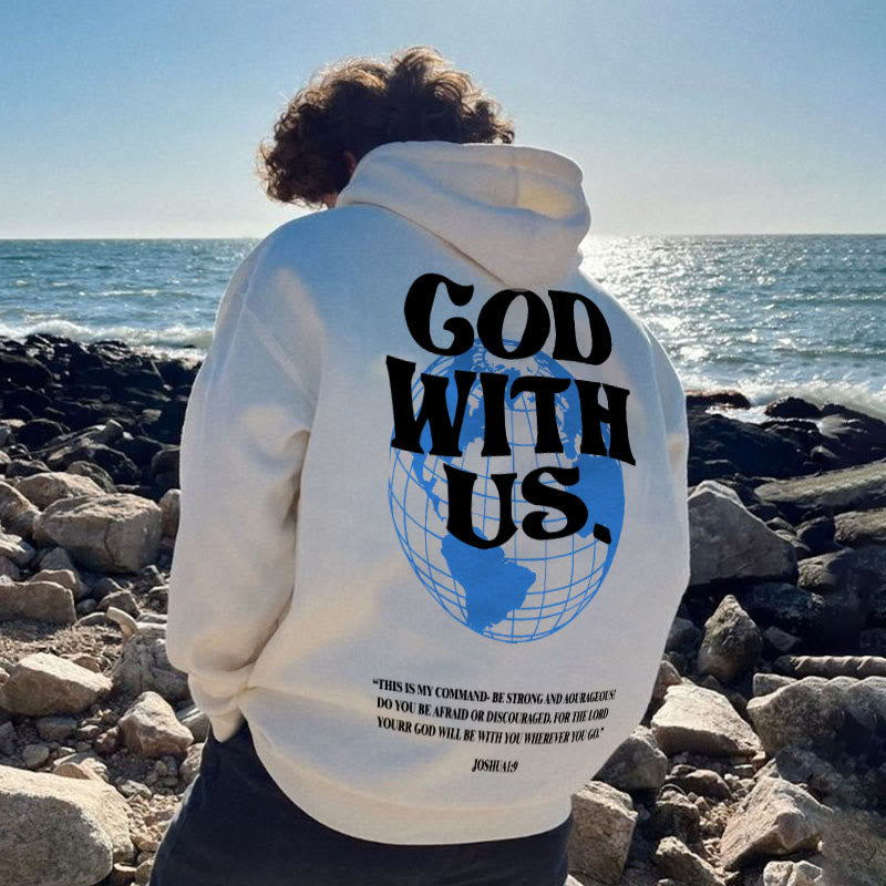 God With Us Graphic Print Pullover Hoodie