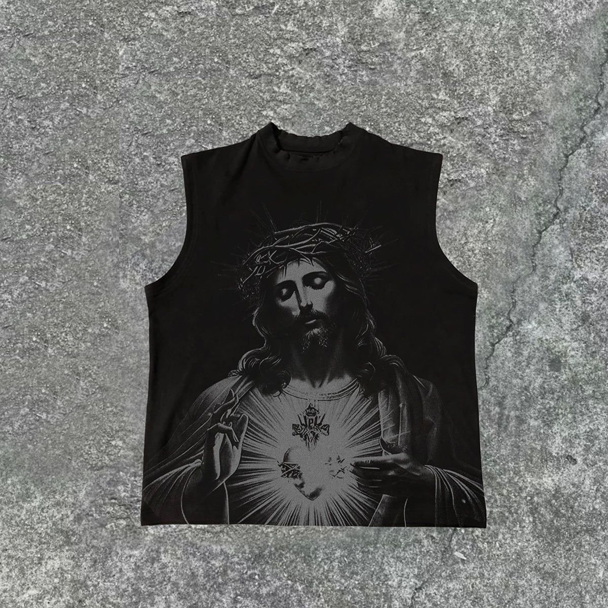 Vintage Jesus Print Cotton Tank Top