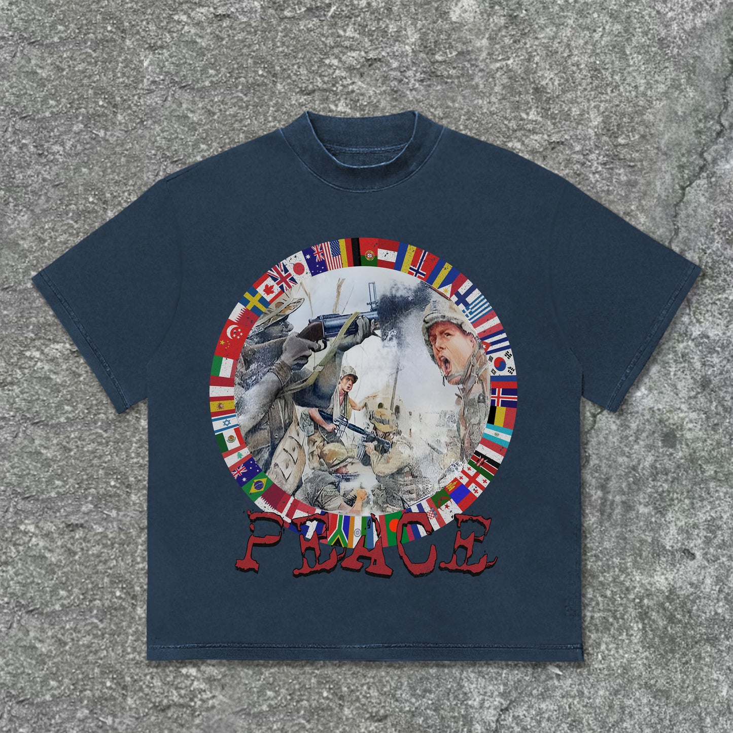 Vercoo Vintage Peace War Graphic Print Cotton T-Shirt