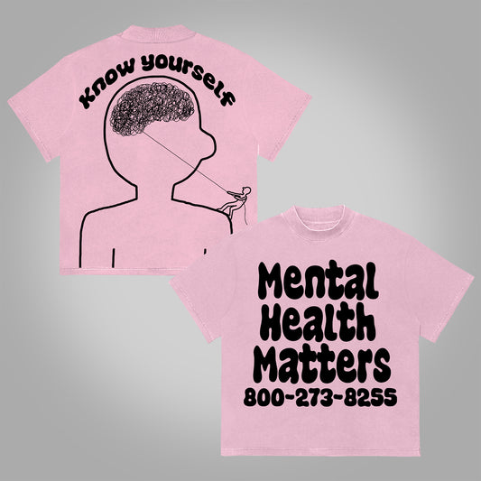 Vercoo Vintage Mental Health Matters Graphic Print Cotton T-Shirt