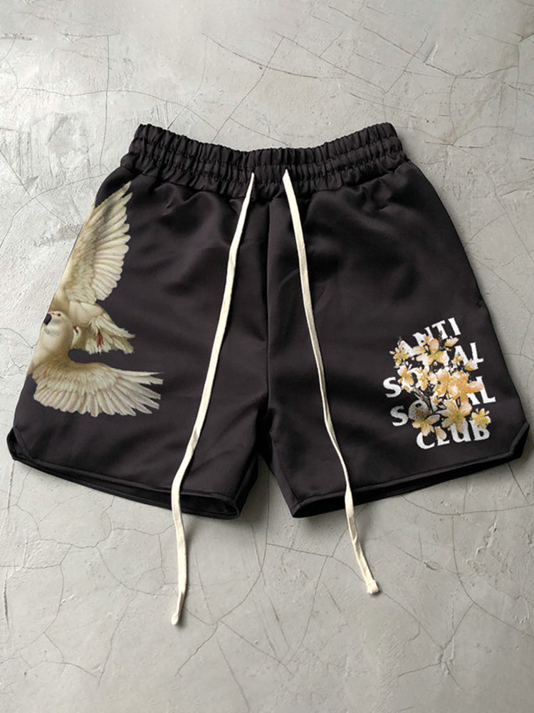 Vercoo Vintage Print Street Casual Sports Shorts