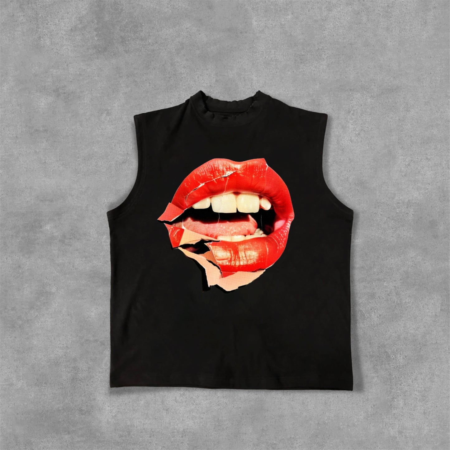 Collage Red Lip Graphic Design Cotton Tank Top