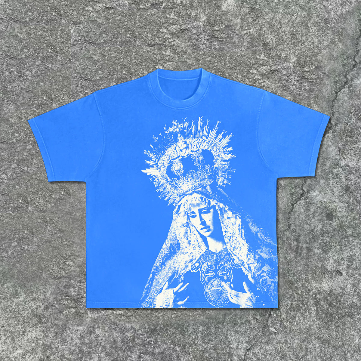 Men's Vintage The Scriptures Of The Blessed Virgin Mary Graphics Acid Washed T-Shirt