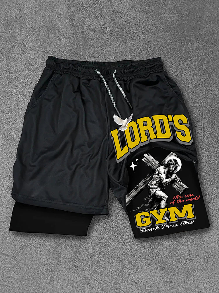 Lord's Gym Print Drawstring Double Layer Gym Shorts