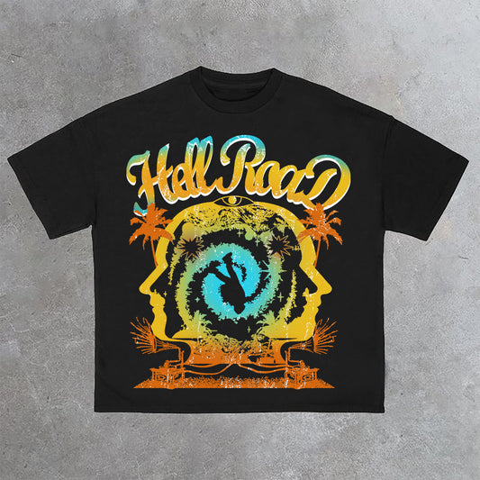 Hell Road Summer Color Portrait Graphic Print Cotton T-Shirt