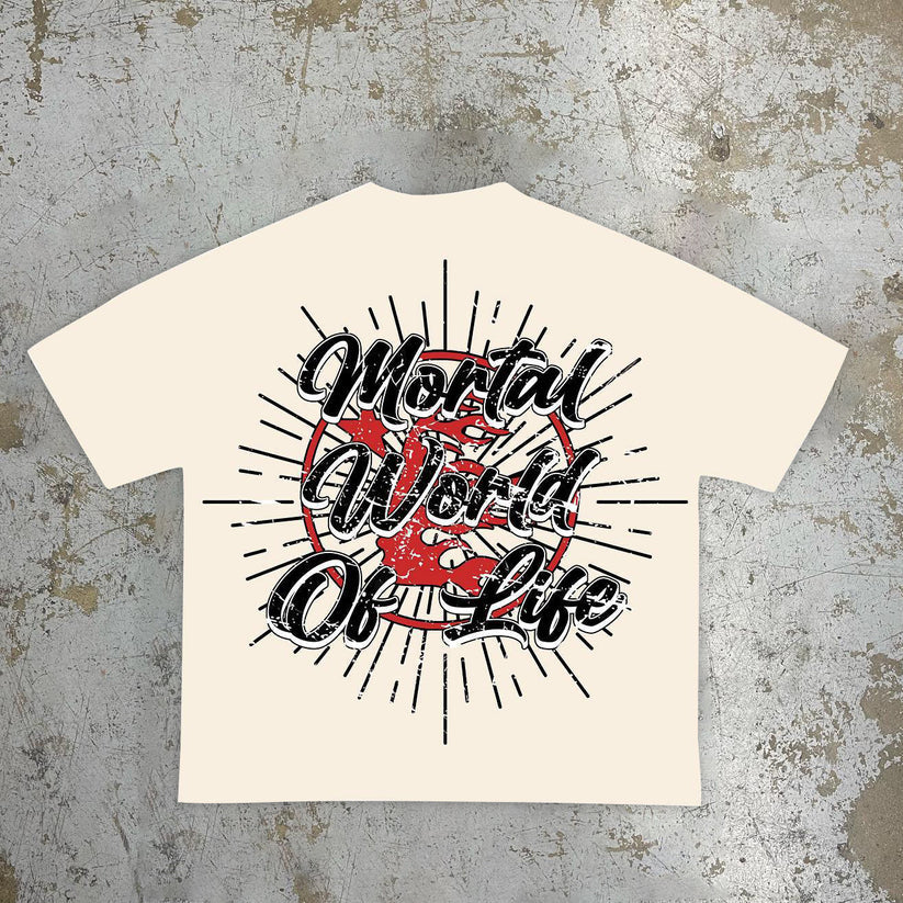 Vintage Mortal World Of Life Graphic Cotton T-Shirt