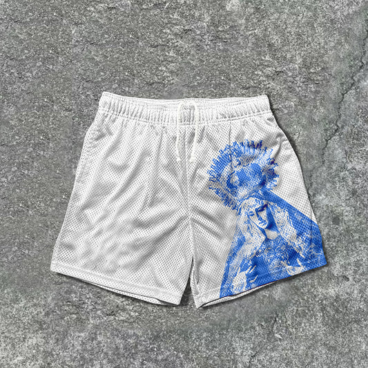 Vintage The Scriptures Of The Blessed Virgin Mary Graphics Mesh Drawstring Shorts