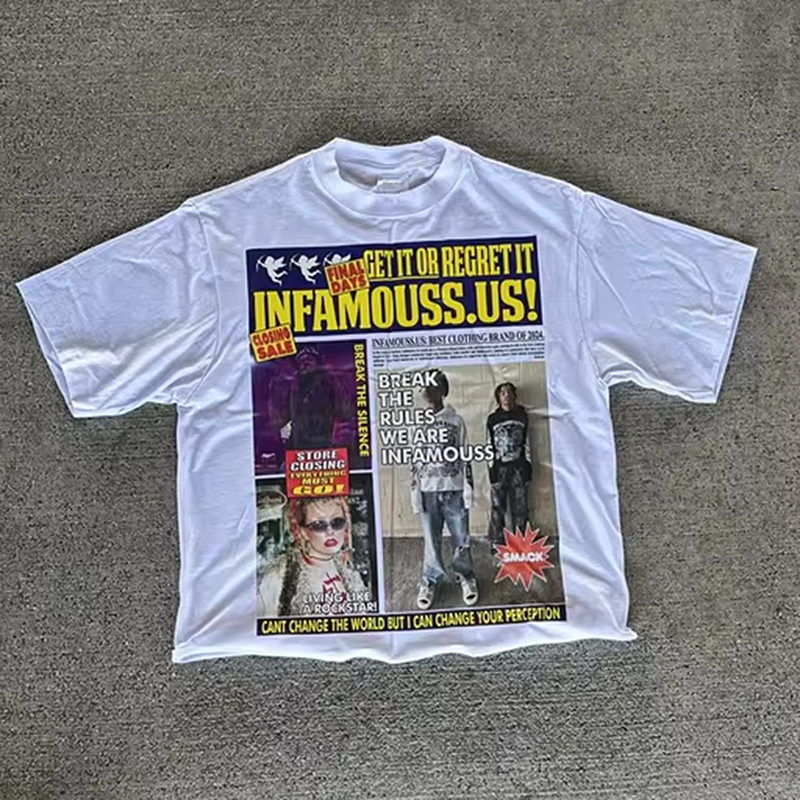 Vercoo Vintage We Are Infamous Graphic 100% Cotton T-Shirt Cropped Tees