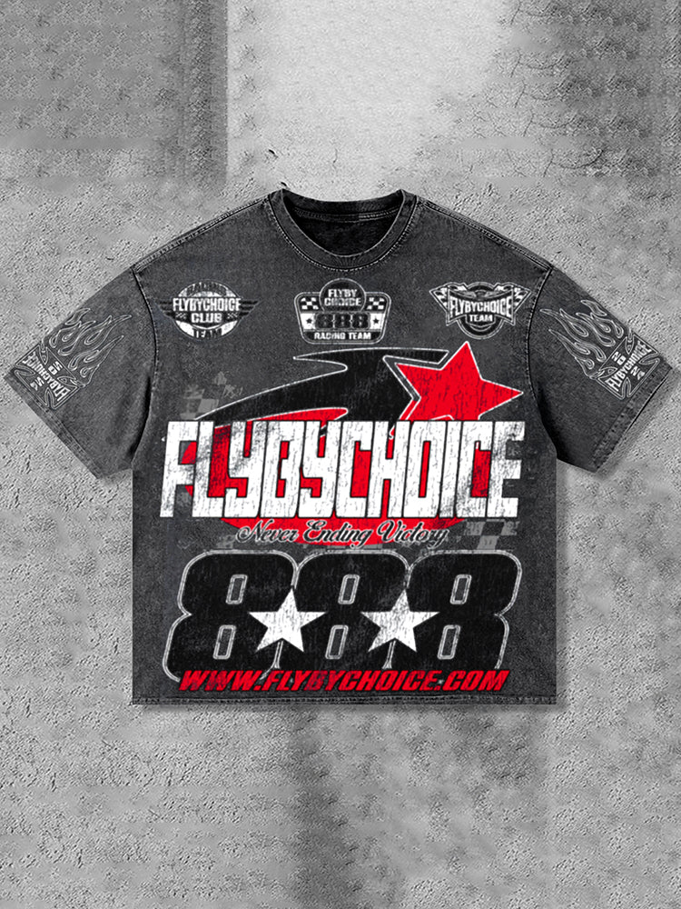 Vintage Fly By Choice Graphic Print Acid Washed Racer T-Shirt