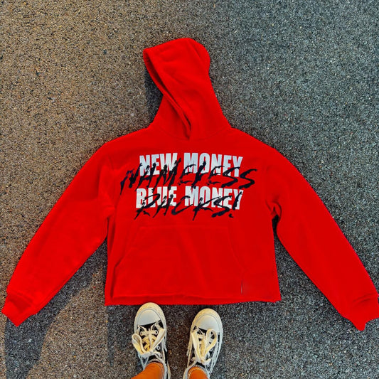 New Money Blue Money Print Graphics Cotton Pocket Hoodie