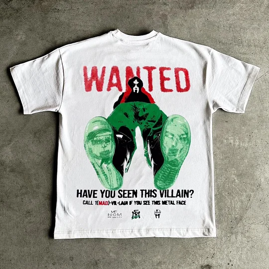 Vintage The Illest Villain Wanted Graphic Casual Street Basketball T-Shirt