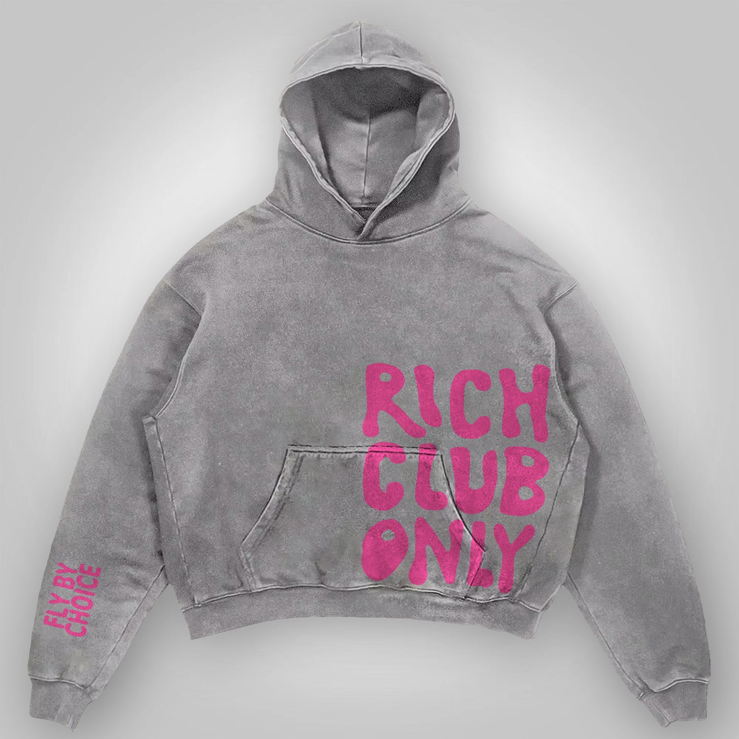 Vercoo Vintage Rich Club ONLY FLY BY CHOICE Graphic Acid Washed Oversized Hoodie