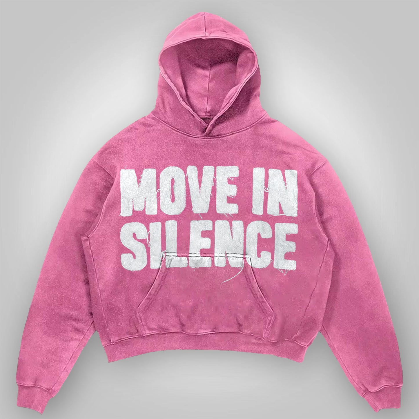 Vercoo Vintage Move In Silence Graphic Acid Washed Oversized Hoodie