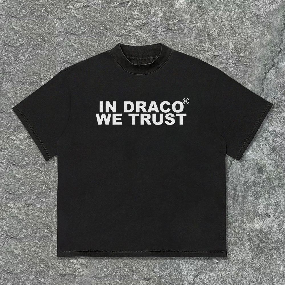 Vintage In Draco We Trust Graphic Cotton T-Shirt