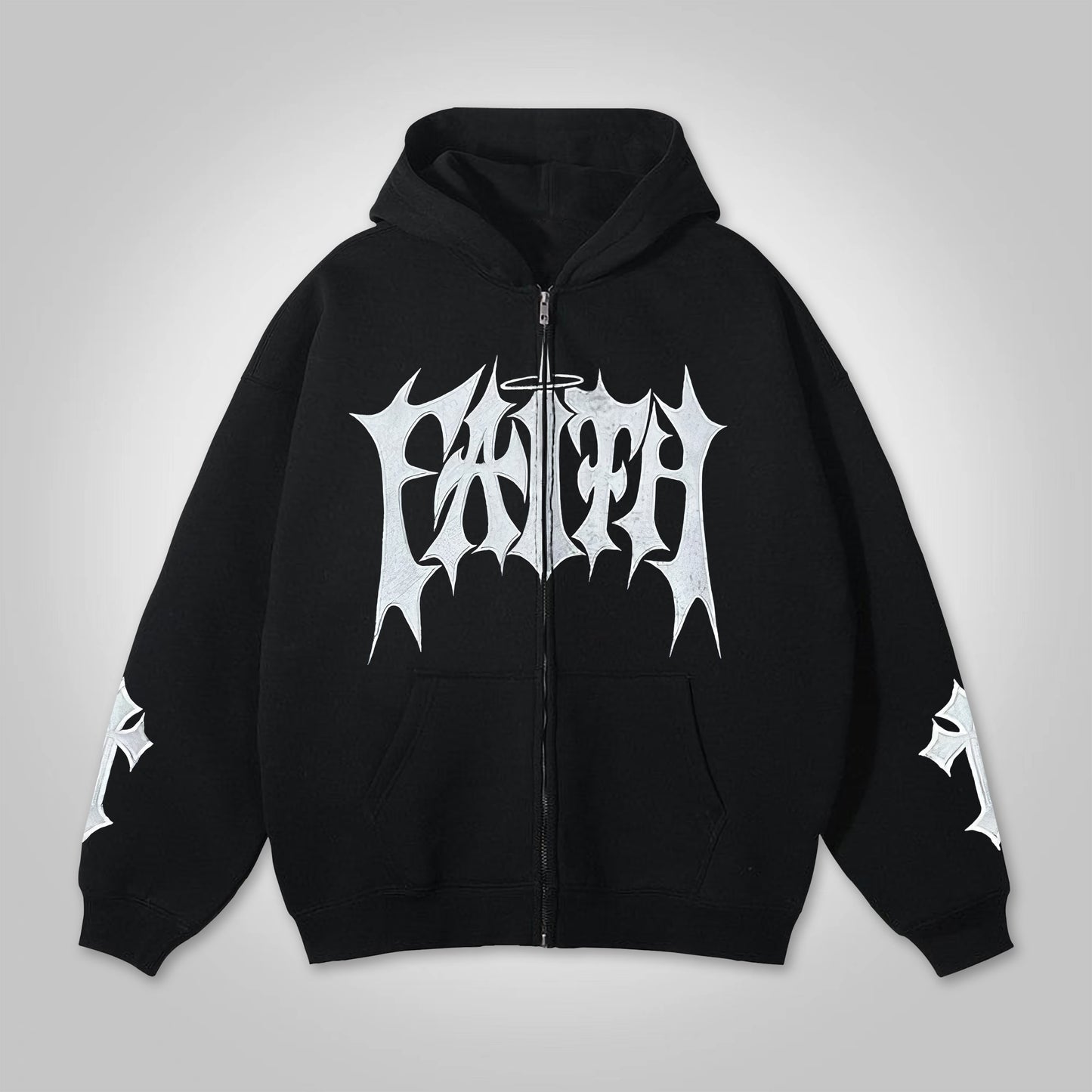 Faith Cross Print Full Zip-Up Hoodie