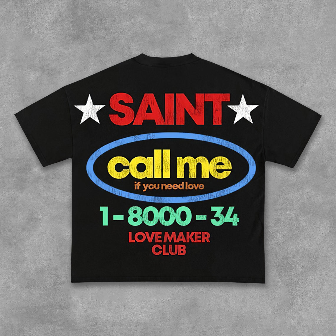 Vercoo Vintage Saint Call Me If You Need Love Graphic Short T-Shirt