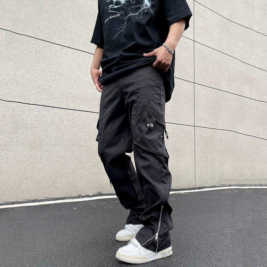 Men's Street Hip Hop Zipper Decoration Cargo Pants