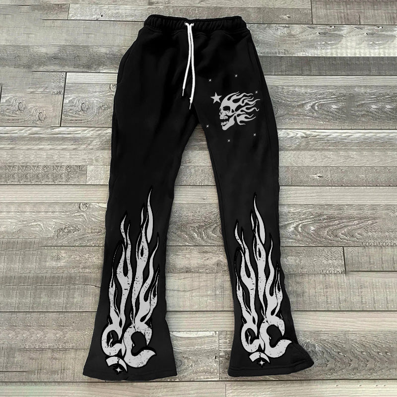 Vintage HeartStar Fire Print Graphic Flared Sweatpants