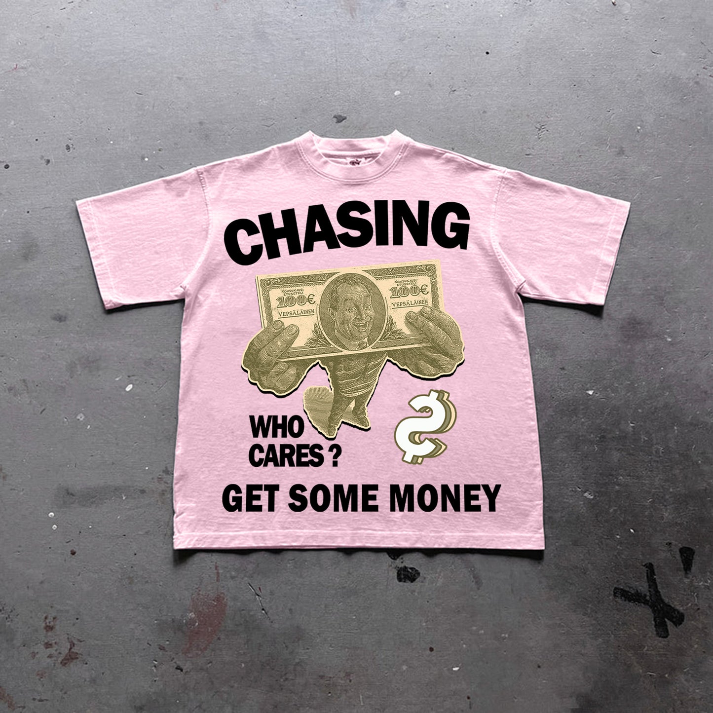 Vintage Chasing Money Graphic Print Cotton T-Shirt