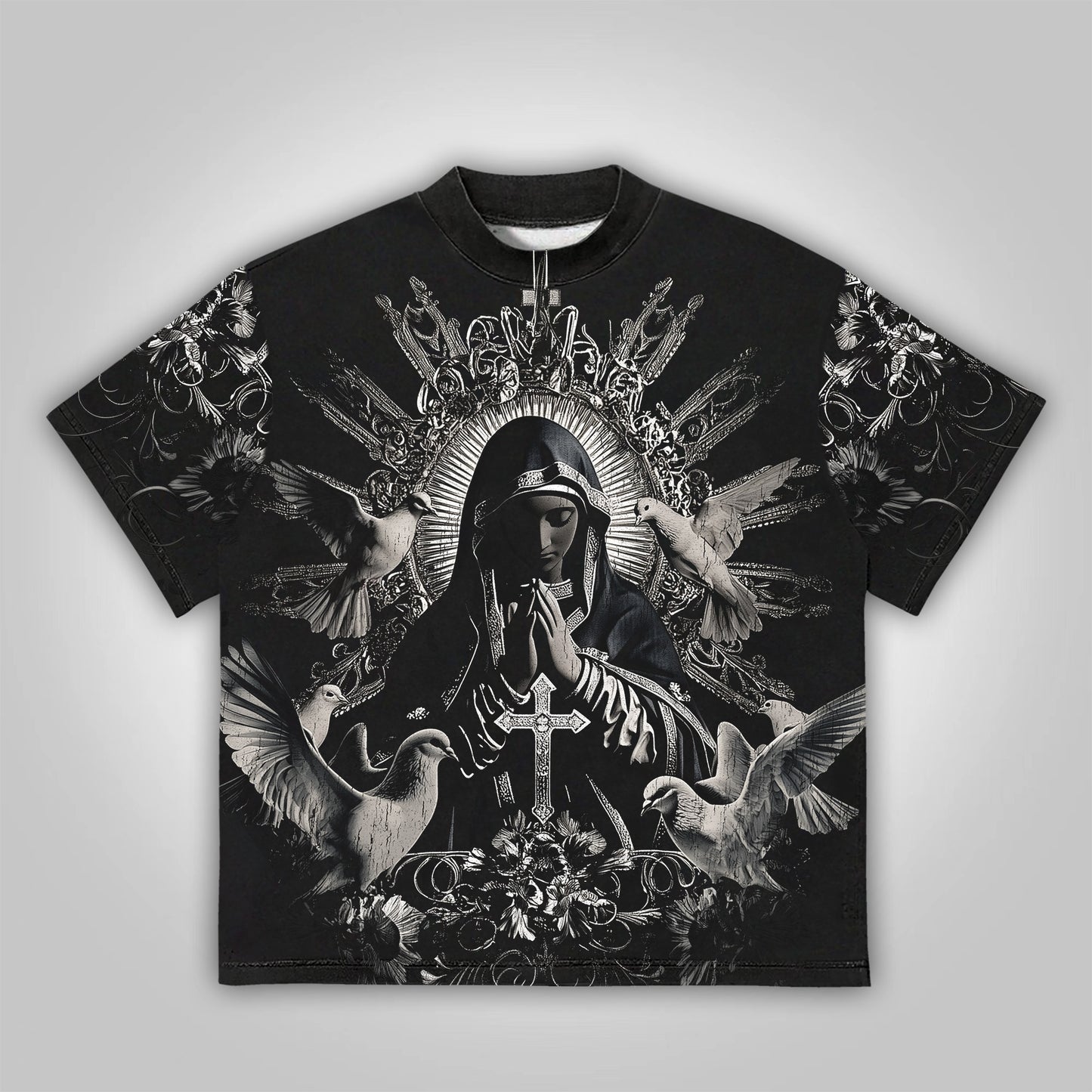 Vercoo Virgin Mary Praying Graphic Cotton T-shirt