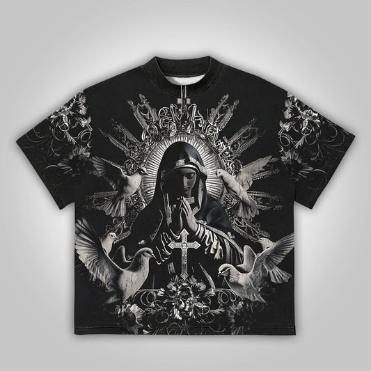 Vercoo Virgin Mary Praying Graphic Cotton T-shirt