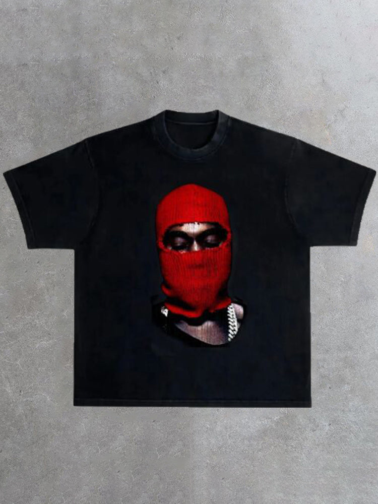 Vintage West Ye Yeezus Red Ski Mask Graphic Cotton Short Sleeve T-Shirt