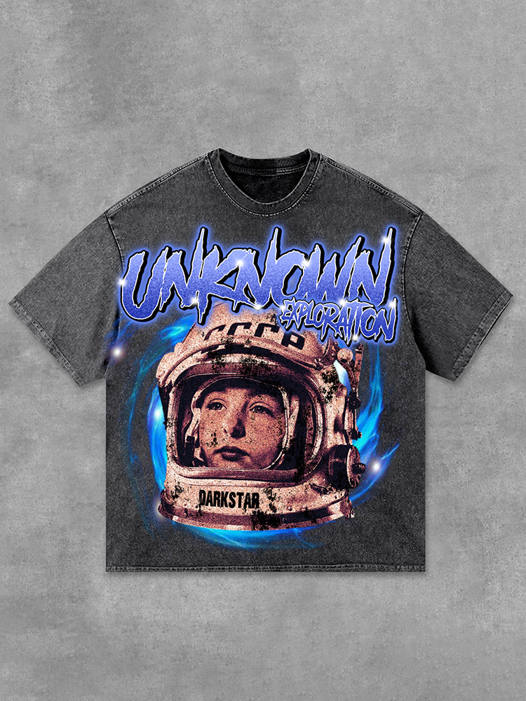 Darkstar - New Pattern Design - Astronaut & Starry Sky Acid Washed T-Shirt