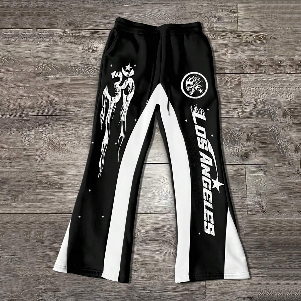 Vercoo Vintage Los Angeles Drawstring Graphic Flared Sweats Trousers