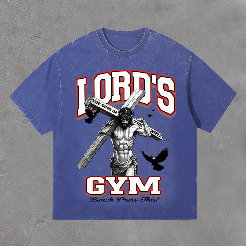 Lord's Gym Print Acid Washed Retro T-Shirt