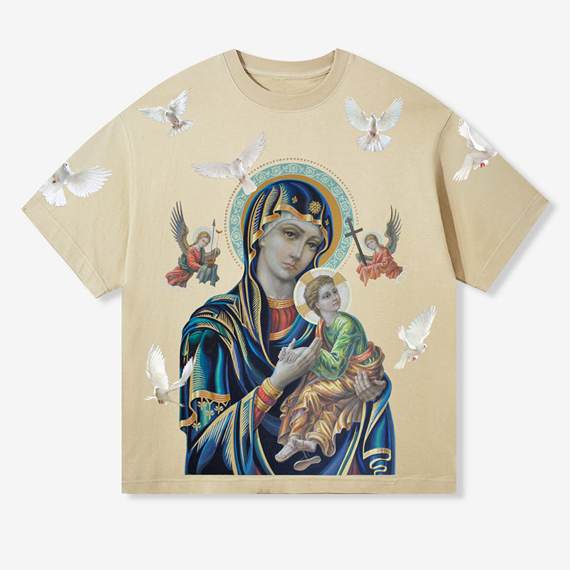 Vercoo Vintage Unisex Madonna And Child Graphic Cotton T-Shirt