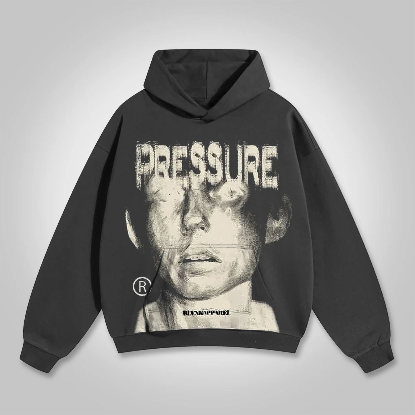 Vintage Pressure Face Graphic Print Fleece Pullover Hoodie