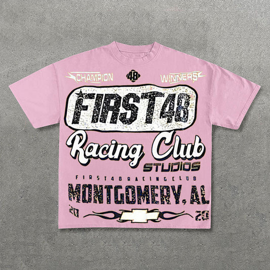 First48 Racing Club Vintage Print Graphic Cotton T-Shirt