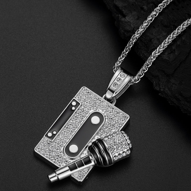 Hip Hop Diamond Tape Microphone Pendant Necklace