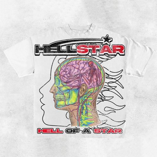 Vercoo Vintage Records Hell Of Star Graphic Cotton Short Sleeve T-Shirt