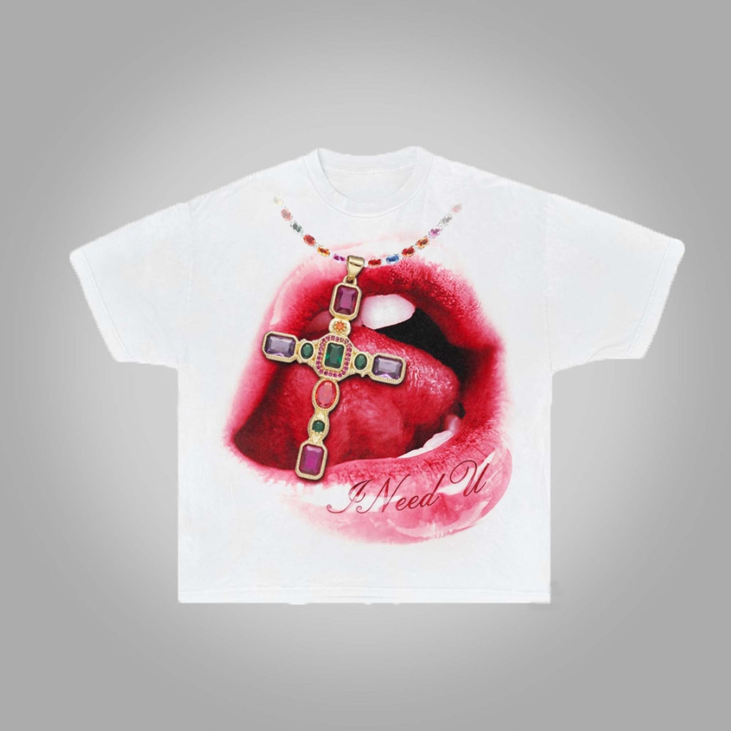 Vercoo Vintage Mouth Of Desire I Need You Graphic 100% Cotton Short Sleeve T-Shirt