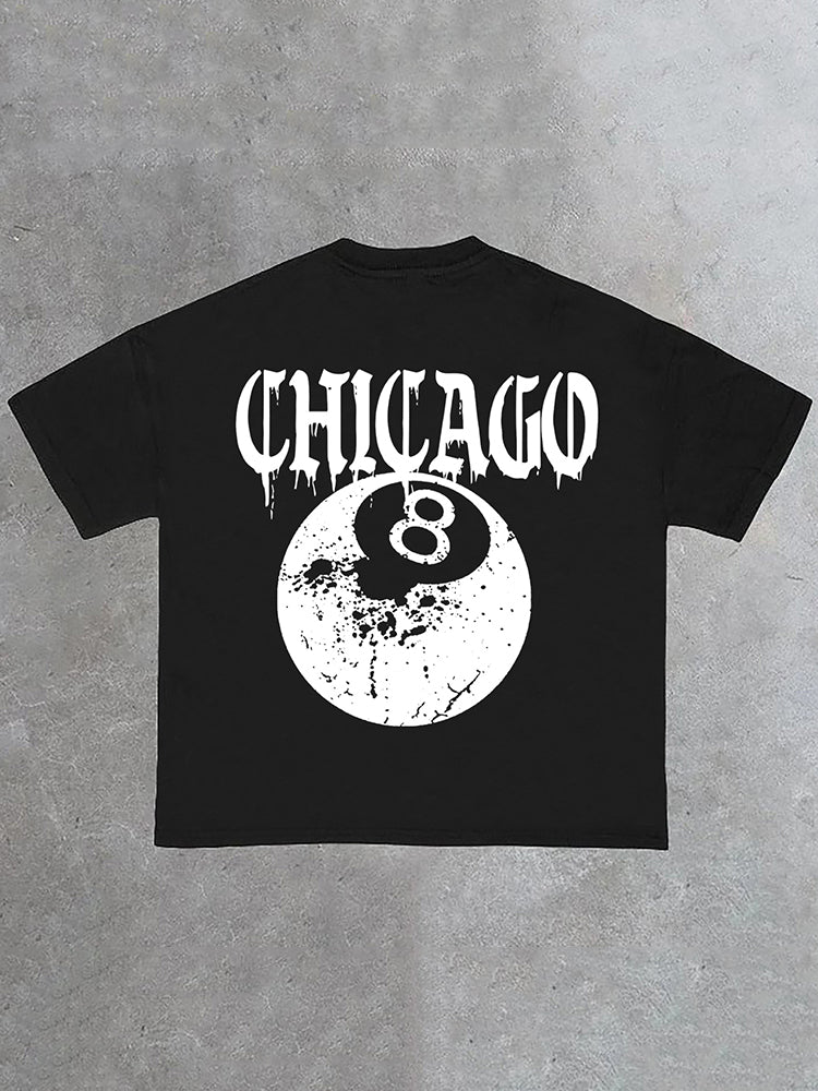 Chicago 8 Ball Print Cotton Casual T-Shirt