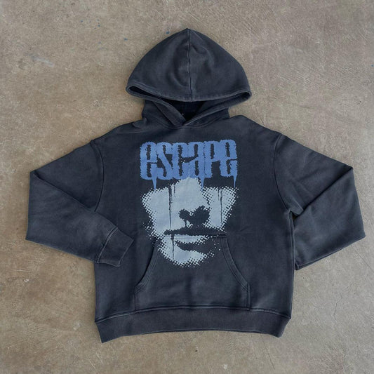 Vintage Escape Face Graphic Print Hoodie