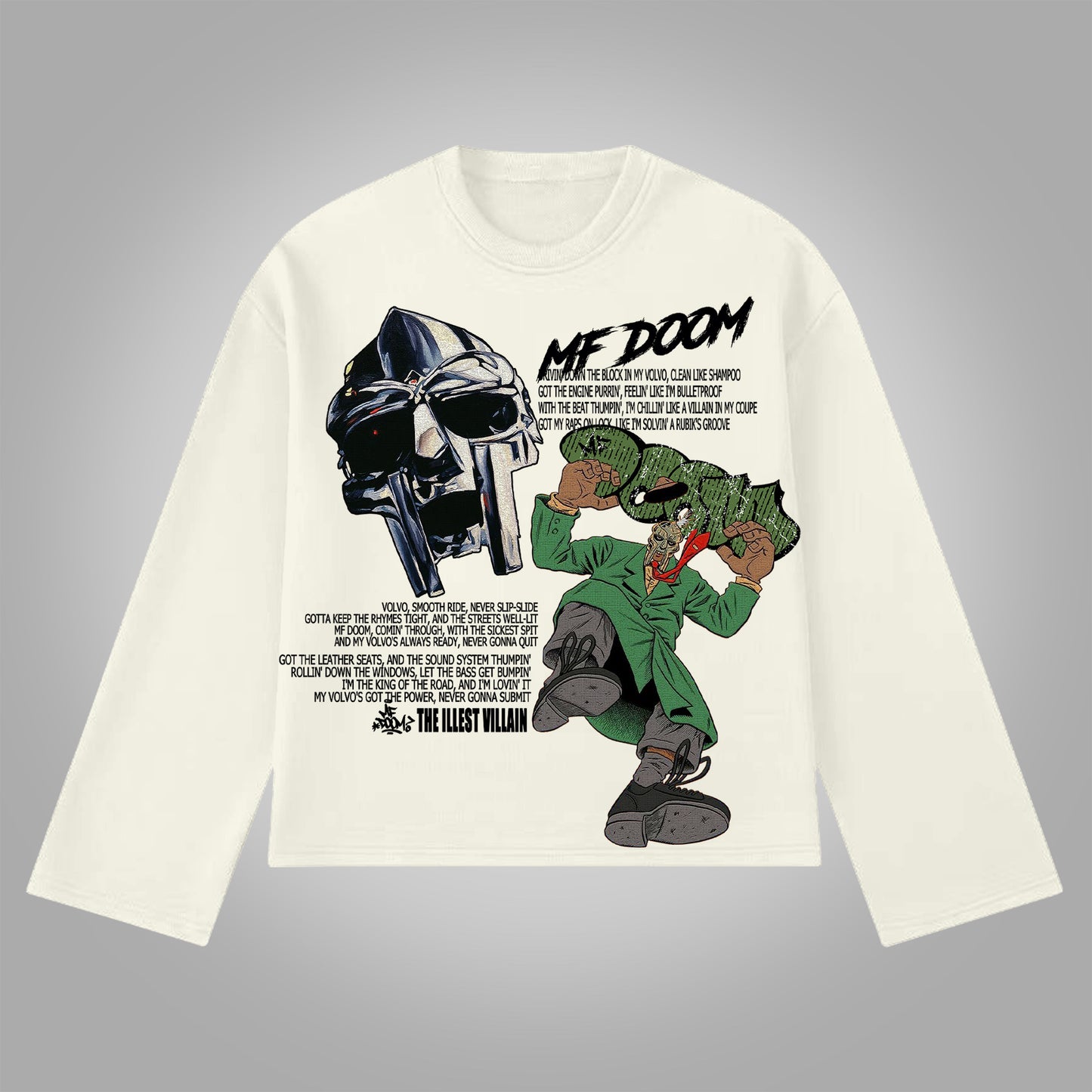 Vercoo Vintage The Illest Villain Mf Doom Graphic Print Cotton Long Sleeve T-Shirt