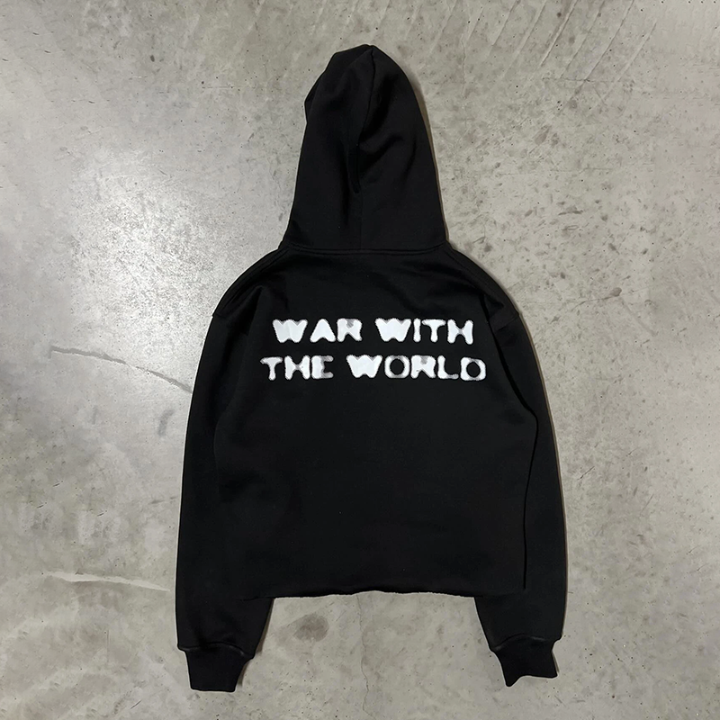 Vintage War With The World Graphics Pocket Hoodie