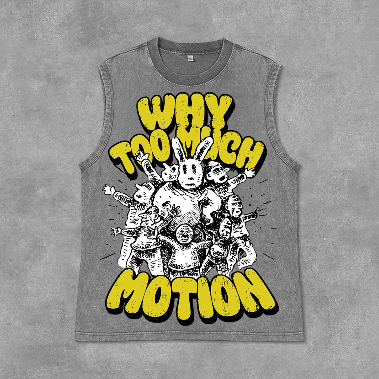 Vintage Why Too Much Motion Graphic Print Acid Washed Sleeveless Tank Top