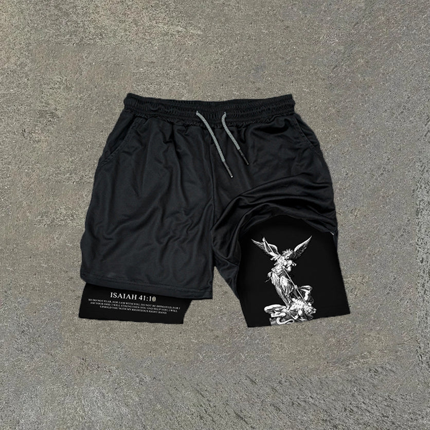 Isaiah 41 10 Angel&devil Graphic Double Layer Quick Dry Performance Gym Shorts