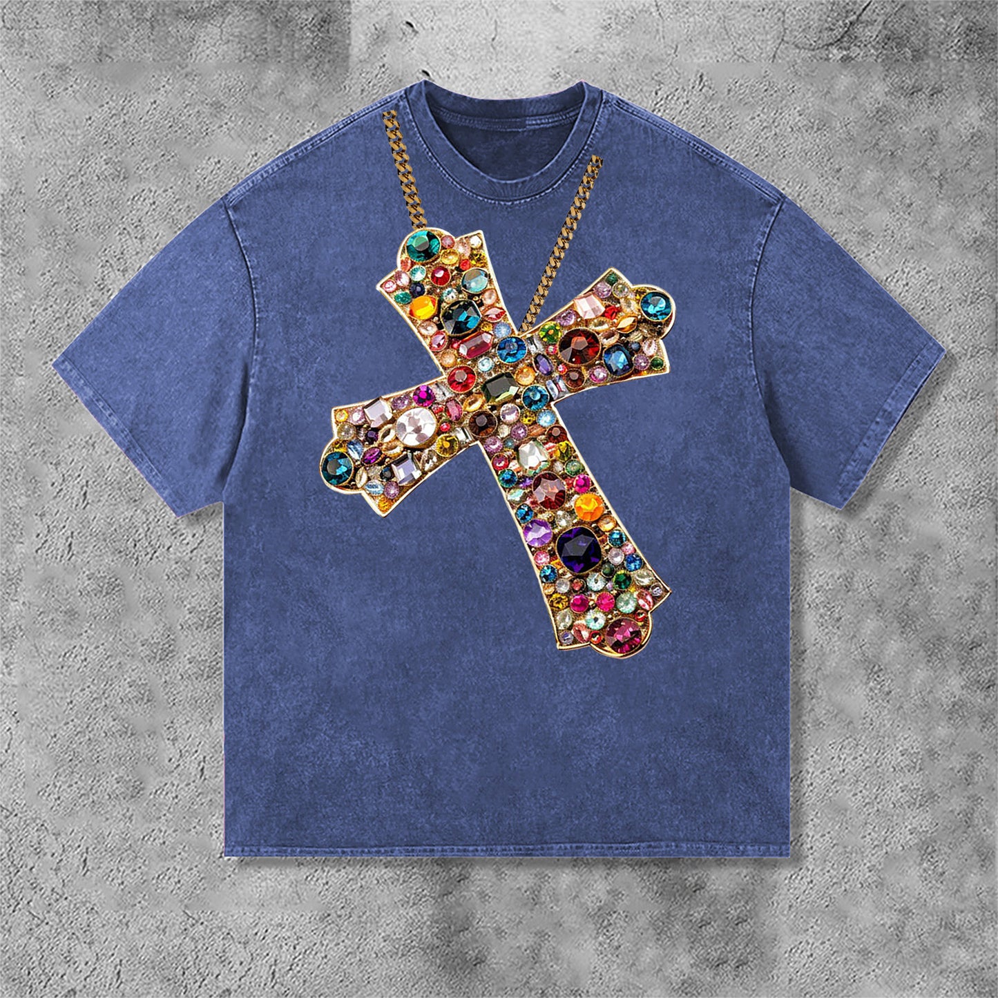 Diamond Cross Graphic Print Acid Washed T-Shirt