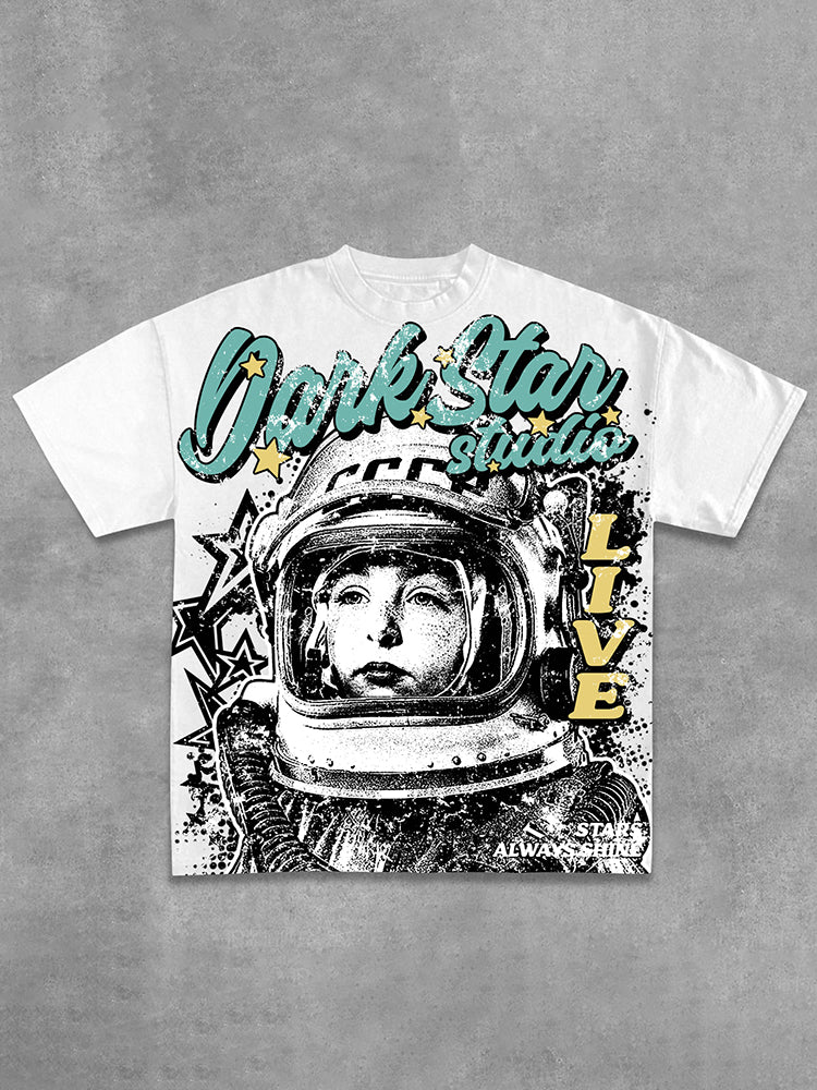 Darkstar Astronaut Alive Vintage Graphic Print Cotton T-Shirt